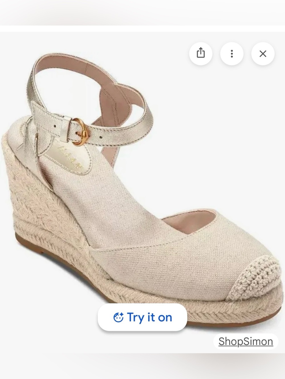 Cole Haan Espadrille Wedge Sandal in Beige with Gold Ankle Strap